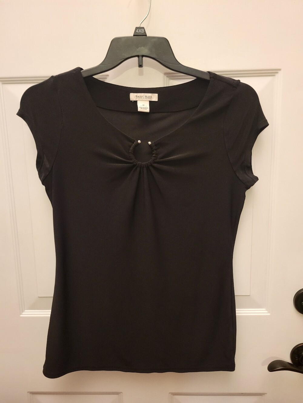 White House Black Market Black Short Sleeve Top with Front Ring